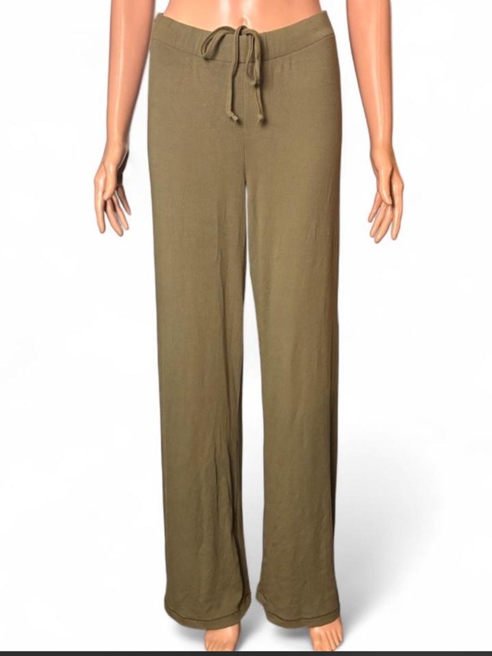 SKIMS- Olive green ribbed pants with drawstring waist- size : S. New without tag
